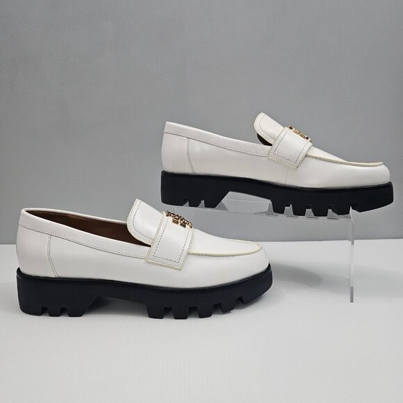 Tory Burch Everly Mini Loafer Womens 10.5 White Leather Chunky Platform Lug Sole - Picture 4 of 16